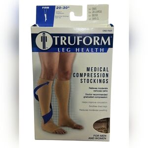 Truform 20-30 Below Knee Compression Stockings Open Toe Beige Sz 2XL 0865-2L NEW